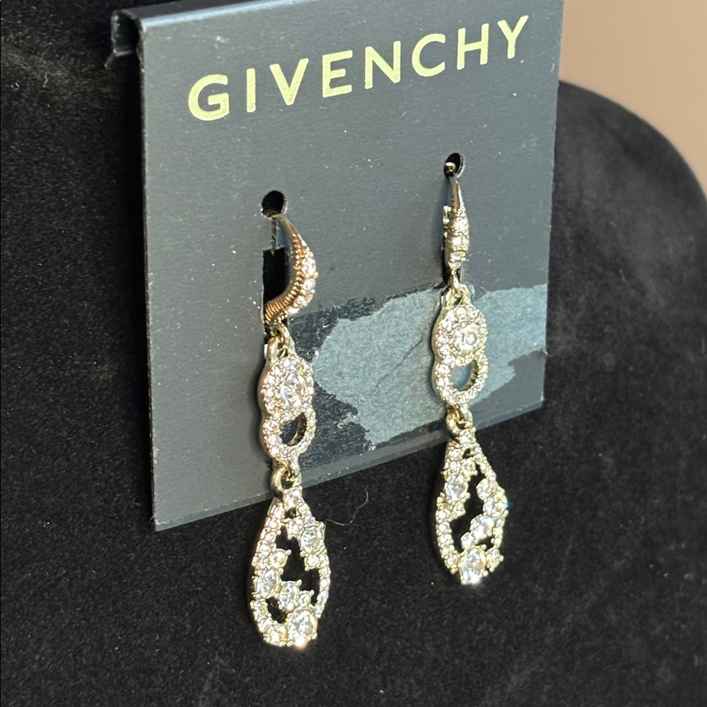 Givenchy Gold Tone Pave Crystal Drop Earrings